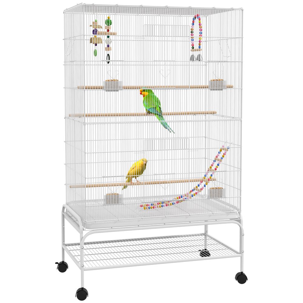 Bird Cage with 4 Wheels White