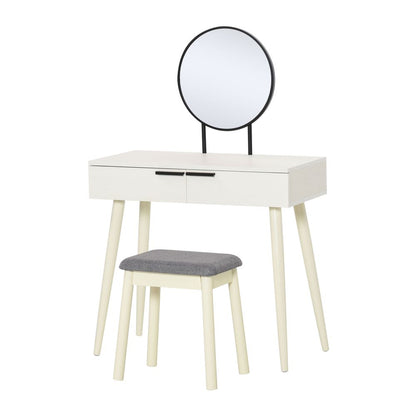 Vanity Table with Round Mirror