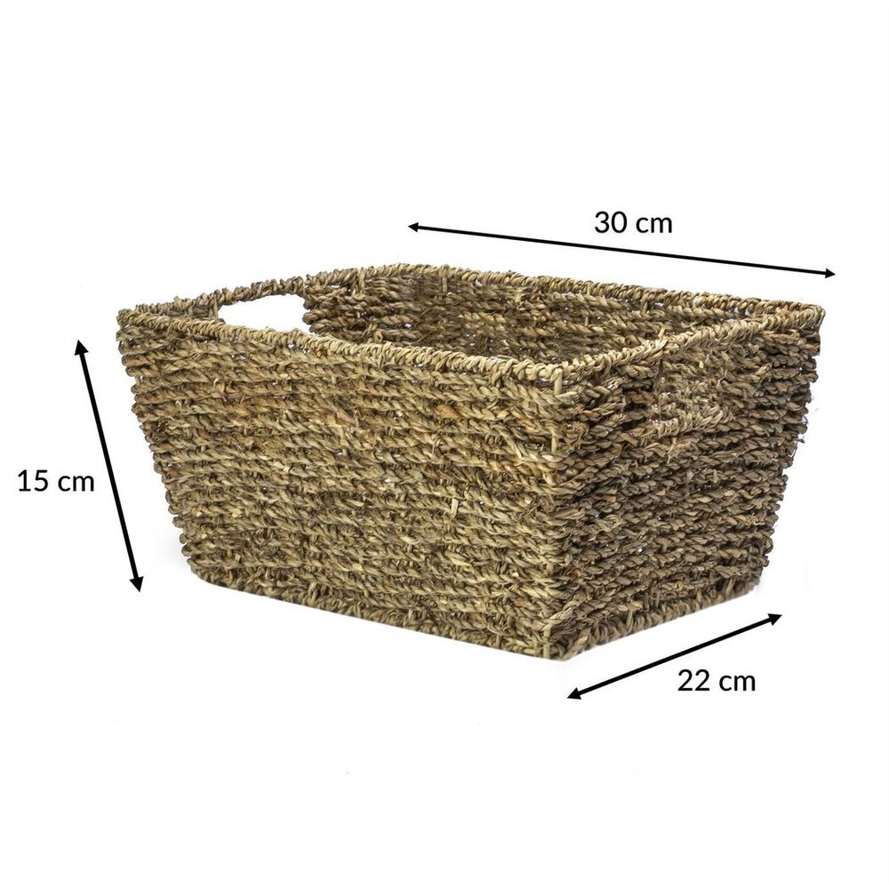 Natural Seagrass Woven Storage Baskets x3