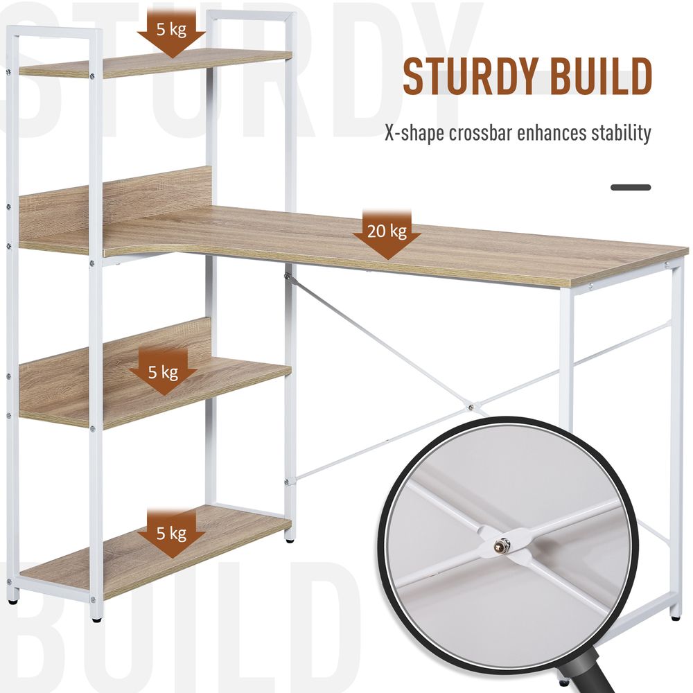 4 Shelf Computer Desk - Oak and White