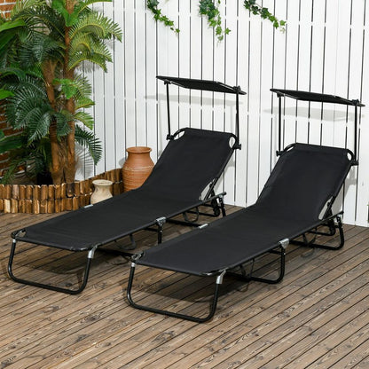 2 Black Reclining Sun Loungers