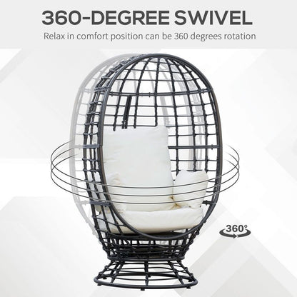 Swivel Egg Chair Rattan Outdoor Chair with Cushion for Patio Black