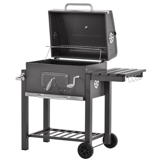 BBQ Charcoal Grill with Wheels and Thermometer