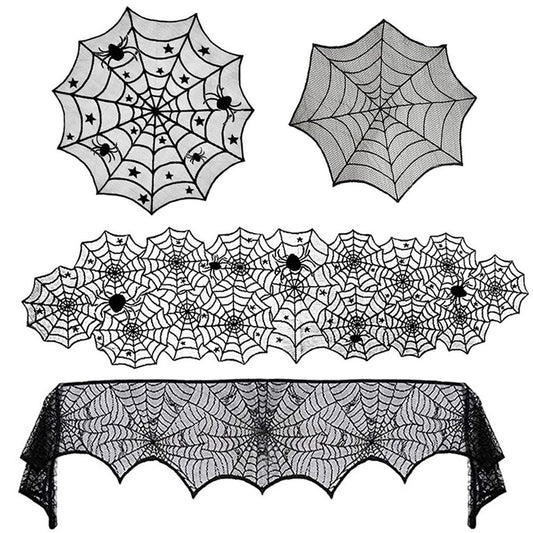 Black Lace Spider Web Tablecloth