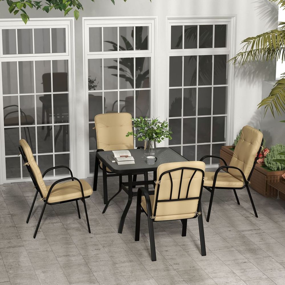 Garden Dining Set with 4 Chairs & Glass Table