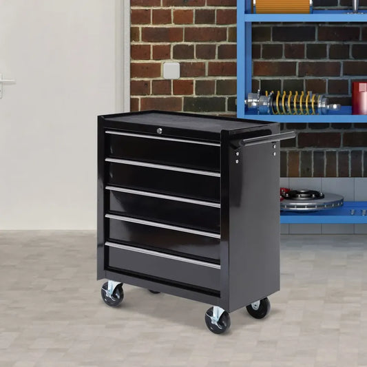 Black Tool Cabinet with Wheels 5 Drawers