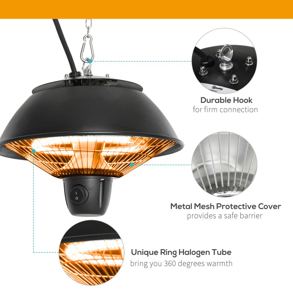 Black Ceiling Electric Heater 600W