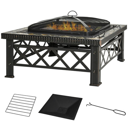 Square Fire Pit with Mesh Covering