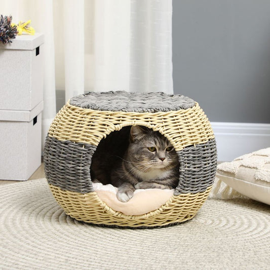 Raised Circle Wicker Cat Basket