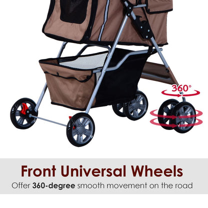 Foldable Pet Stroller Brown