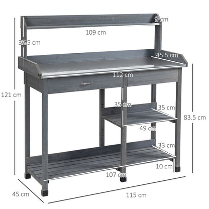 Potting Bench with Metal Tabletop