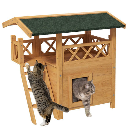 Outdoor Cat House with Balcony