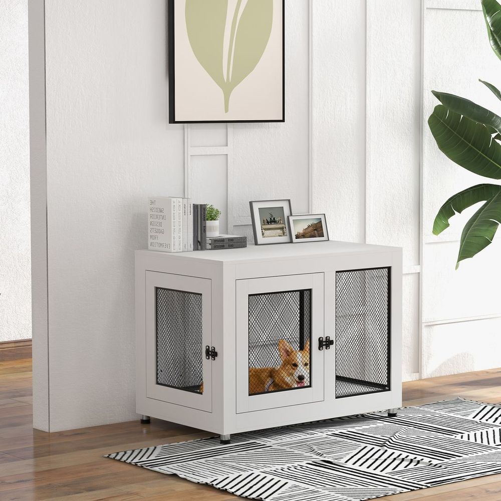 Large Dog End Table Crate White