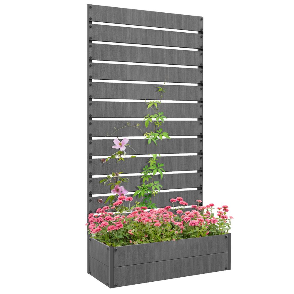 Raised Patio Planter with Trellis Dark Grey