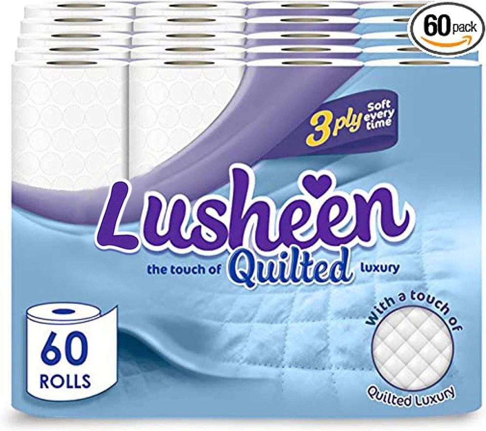 Lusheen Unscented White 3 Ply Quilted Toilet Rolls  60 Pack