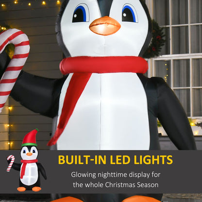 LED Outdoor Inflatable Christmas Penguin with Candy Cane 8ft