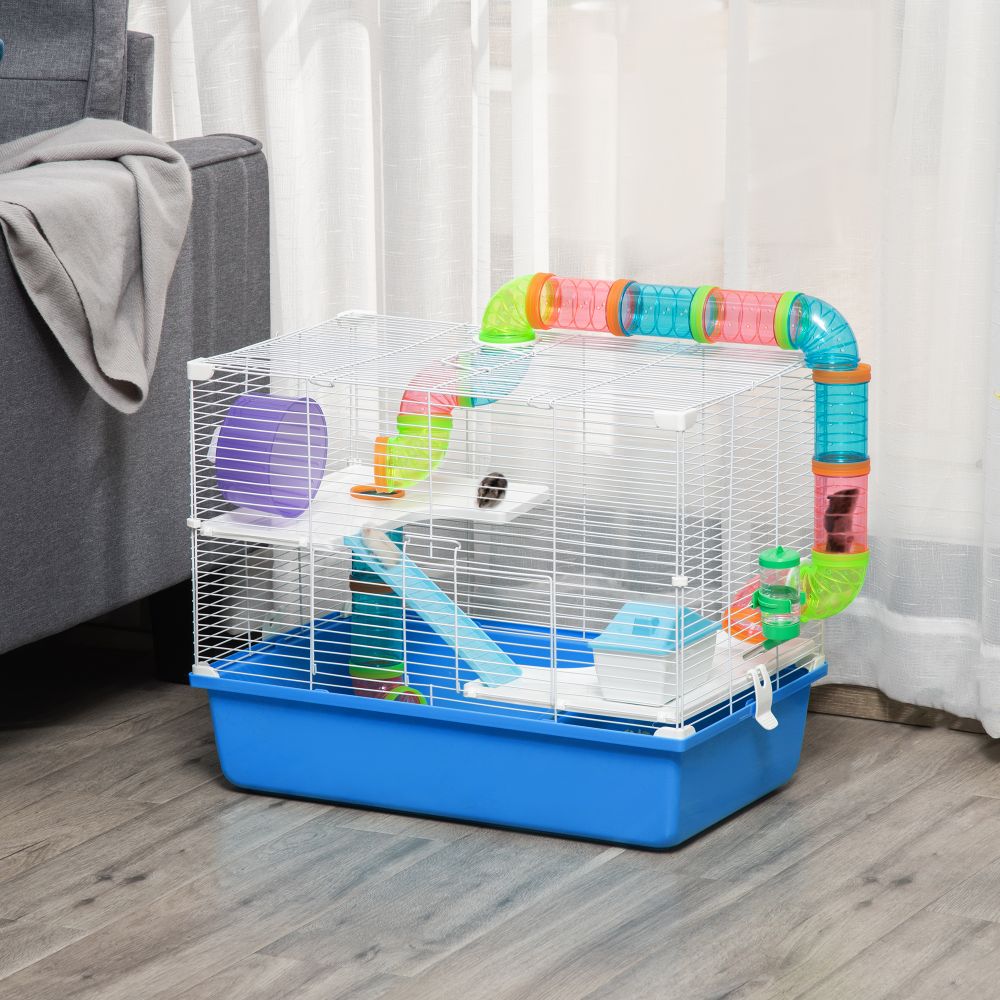 Blue Hamster Cage with Water Bottle