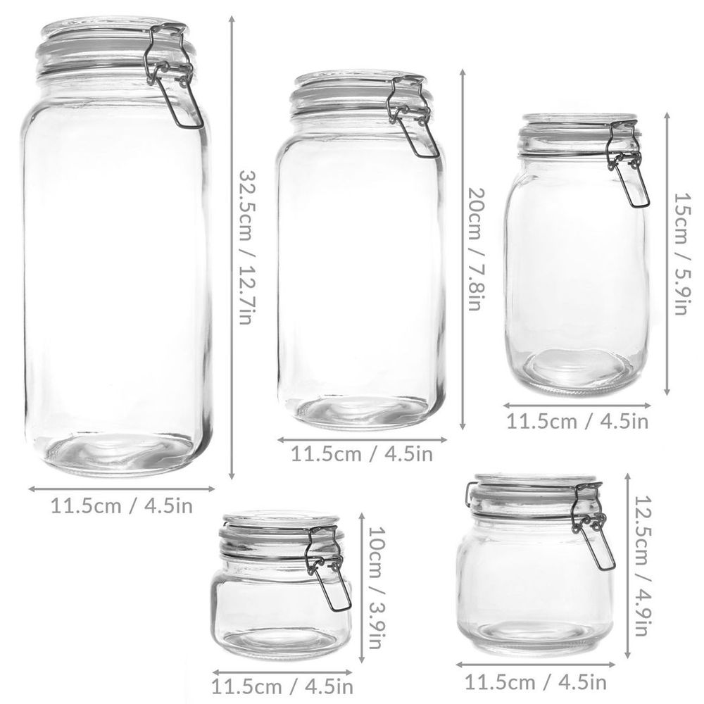 Clip Top Glass Storage Jars x5