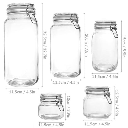 Clip Top Glass Storage Jars x5