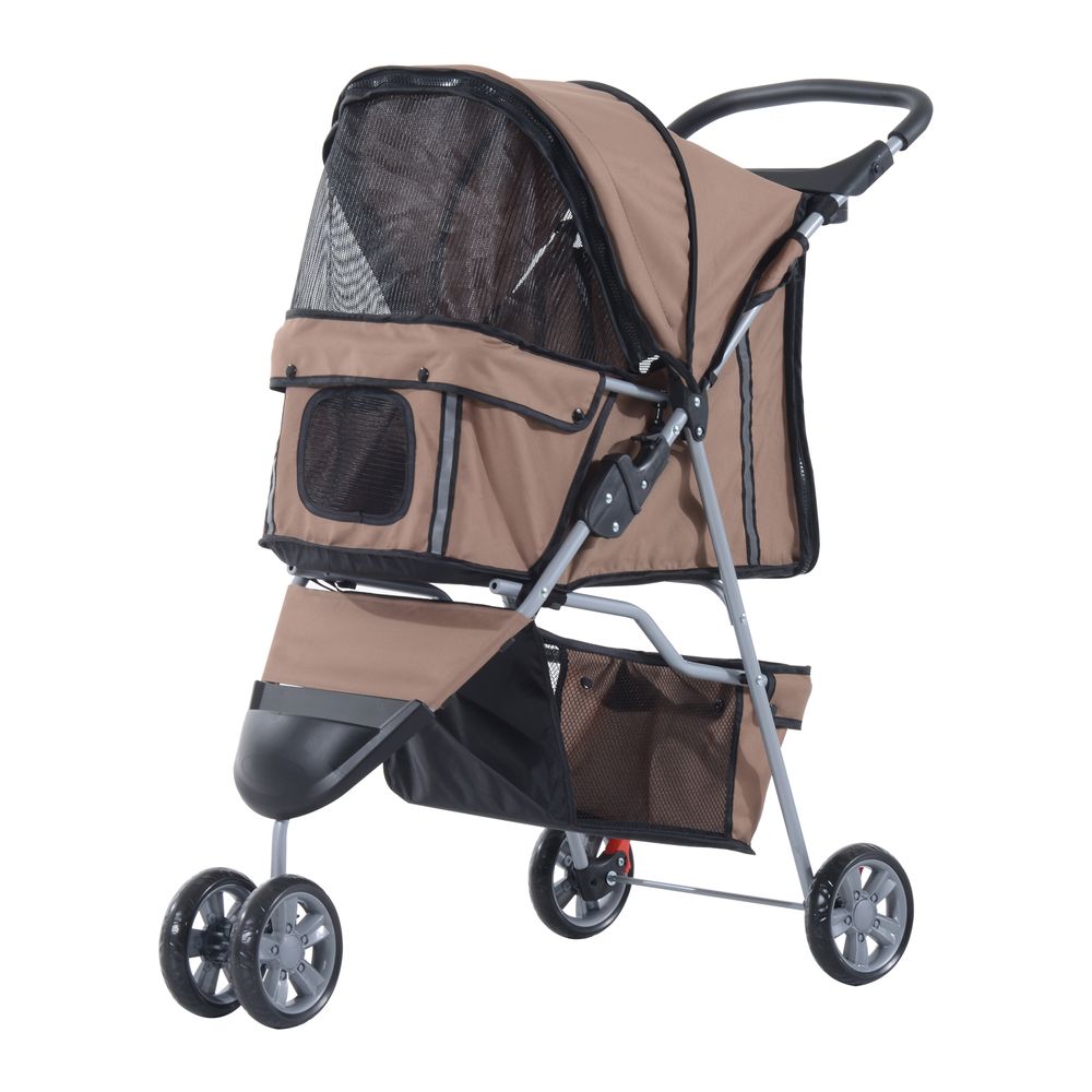 Pet Pushchair with 3 Wheels in Brown