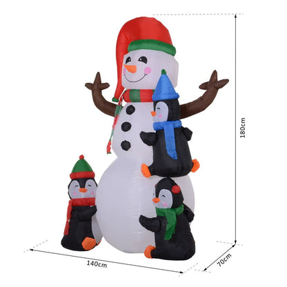 Inflatable LED Christmas Snowman with Three Penguins 6ft