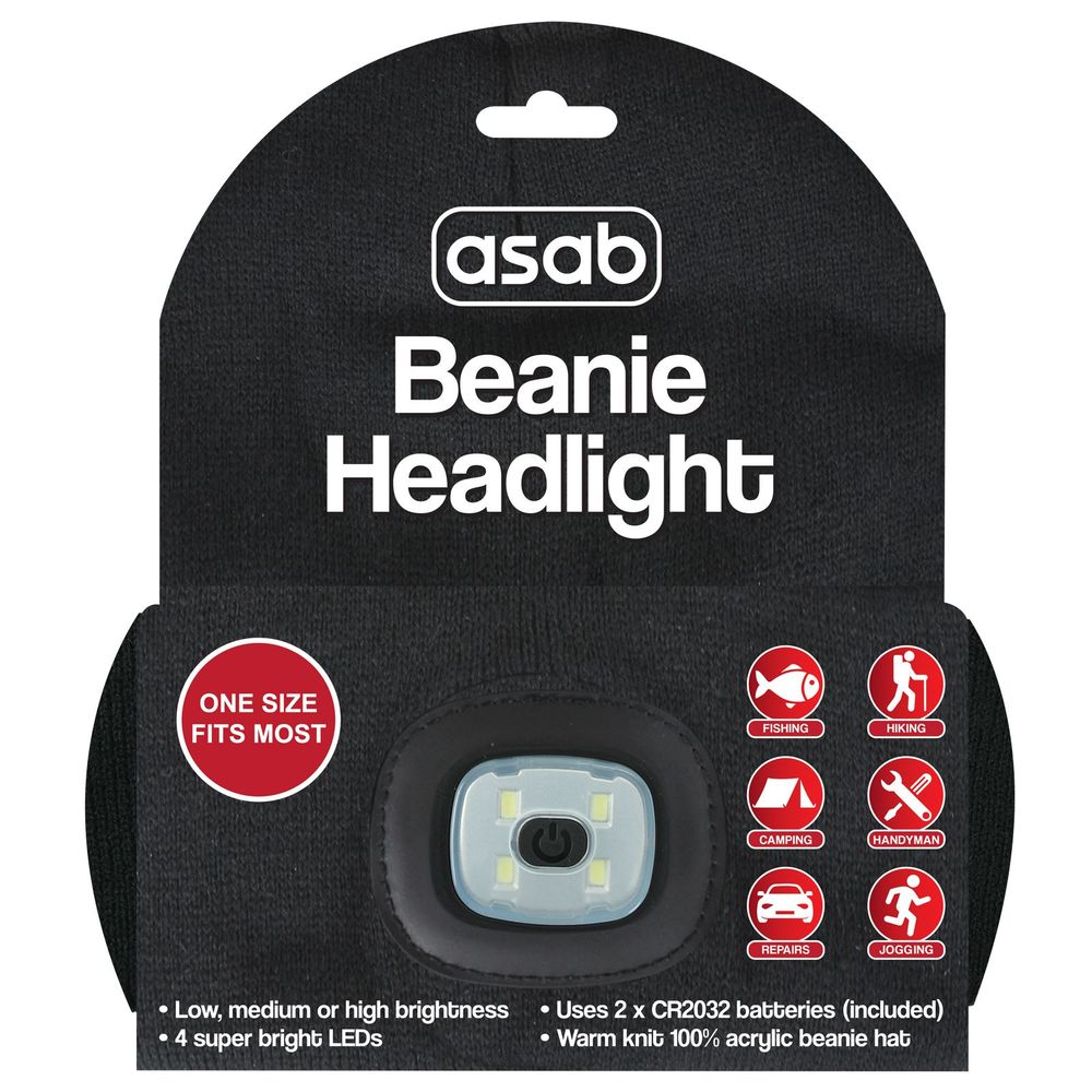 Black Beanie with LED Head Torch