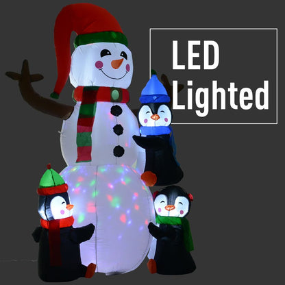 Inflatable LED Christmas Snowman with Three Penguins 6ft