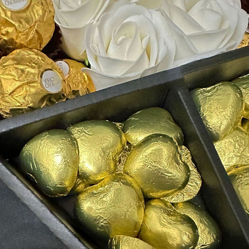 Chocolate Ferrero Rocher & Ivory Roses Bouquet