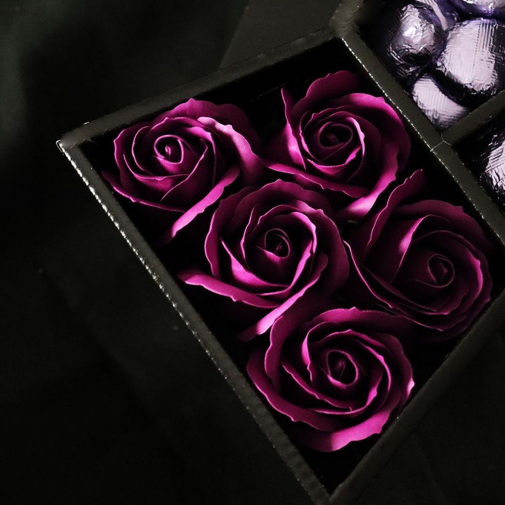 Deluxe Bouquet with Quality Street & Elegant Purple Roses