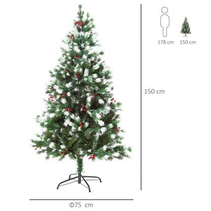 Snow-Tipped Artificial Christmas Tree Red Berries 5ft