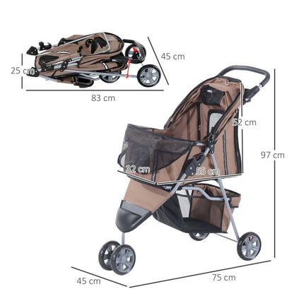 Pet Pushchair with 3 Wheels in Brown