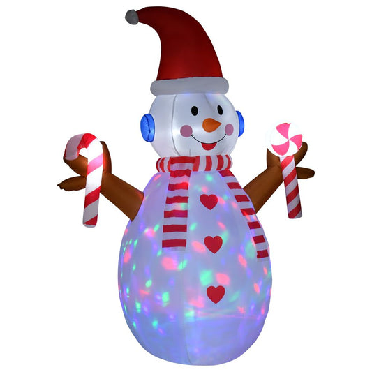 Inflatable Christmas Snowman - 8ft Height, Featuring Rotating Candy-themed Lights