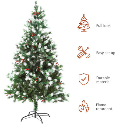 Snow-Tipped Artificial Christmas Tree Red Berries 5ft