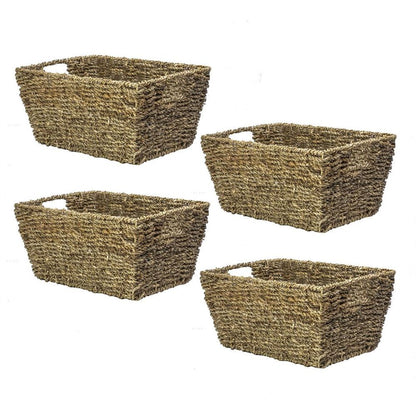 Natural Seagrass Woven Storage Baskets x4