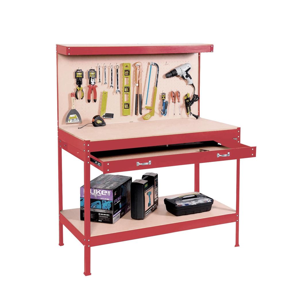 Heavy Duty Workbench with Pegboard - Red