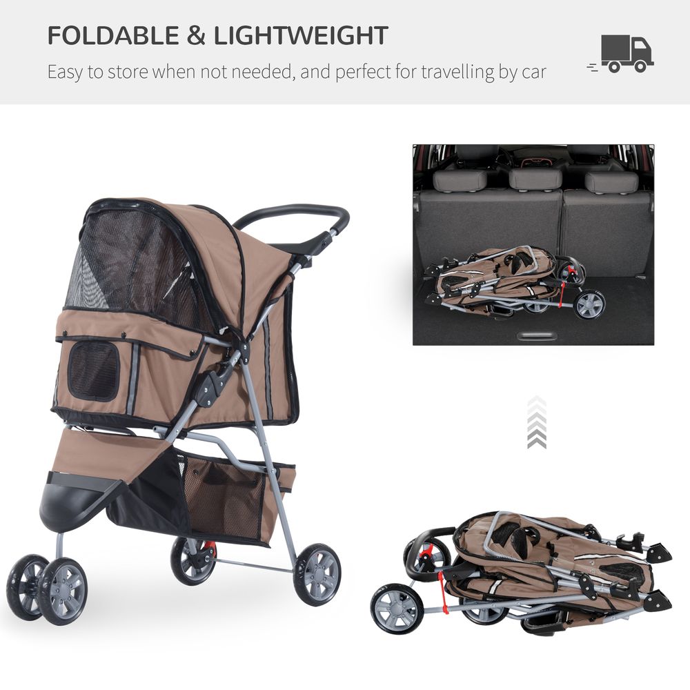 Pet Pushchair with 3 Wheels in Brown