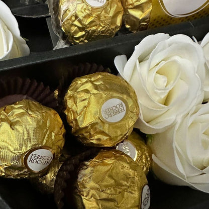 Chocolate Ferrero Rocher & Ivory Roses Bouquet