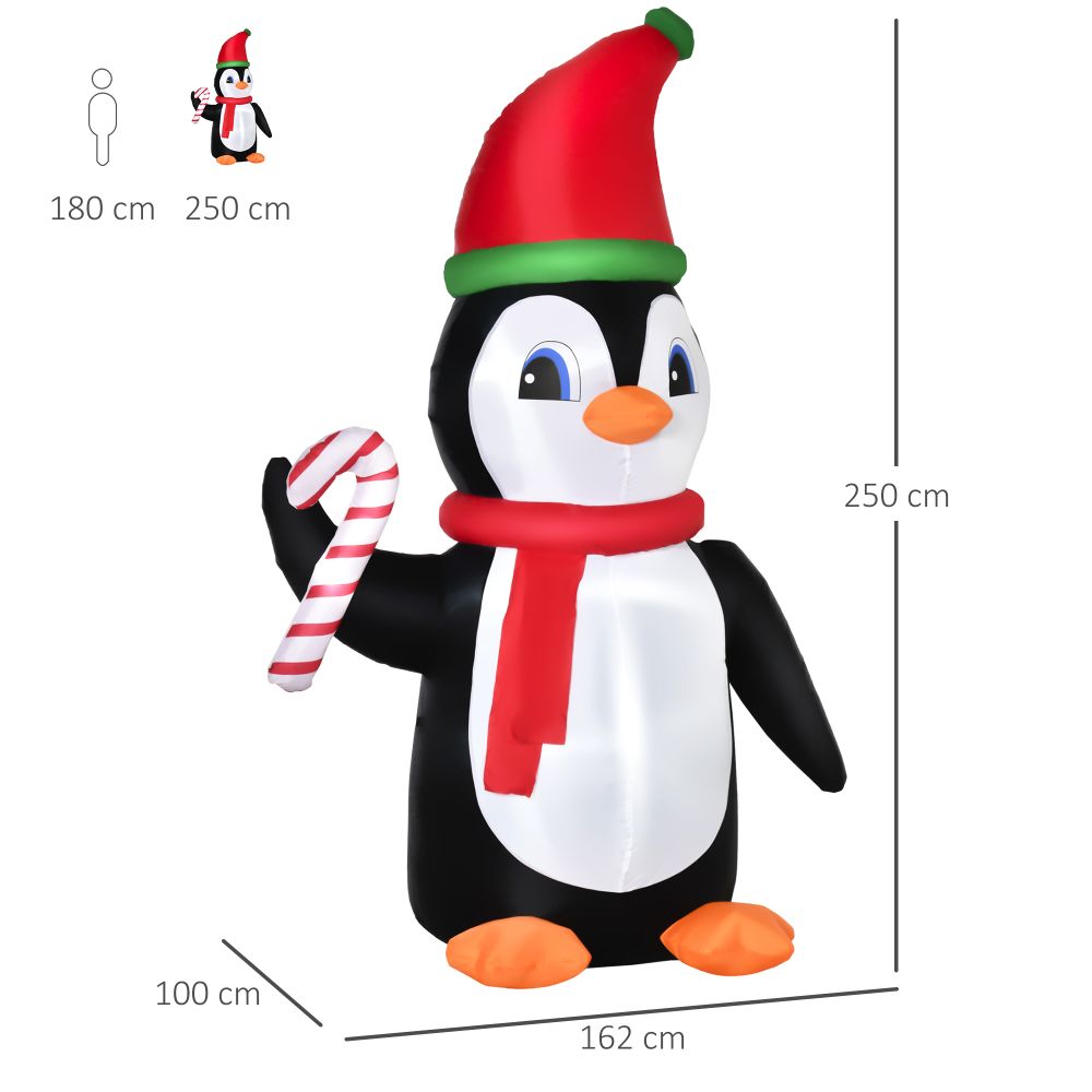 LED Outdoor Inflatable Christmas Penguin with Candy Cane 8ft