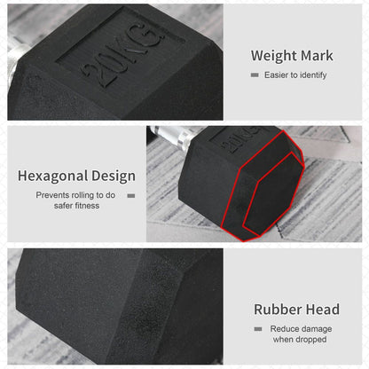 Single Rubber-Coated Hex Dumbbell 20KG