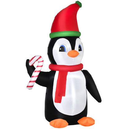 LED Outdoor Inflatable Christmas Penguin with Candy Cane 8ft