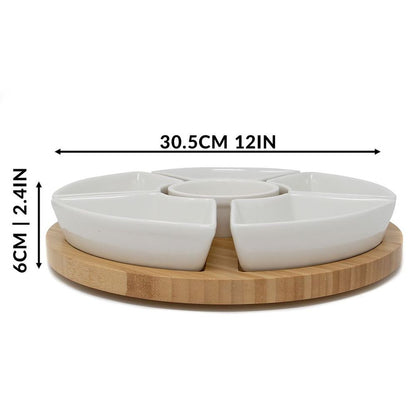 Rotating Bamboo Dip Set Ceramic Dishes