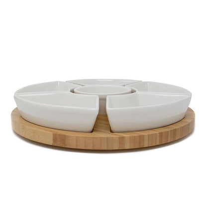 Rotating Bamboo Dip Set Ceramic Dishes