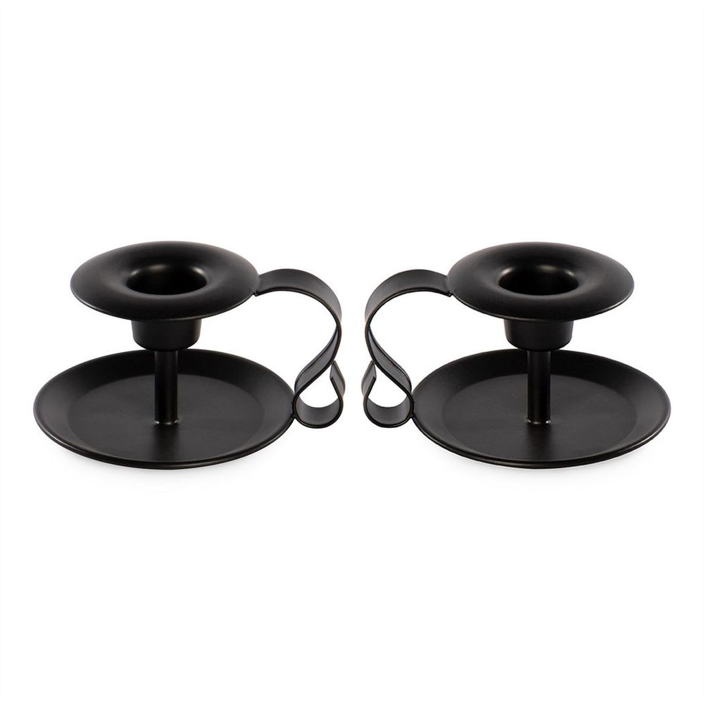 Set of 2 Black Retro Iron Candlestick Holders