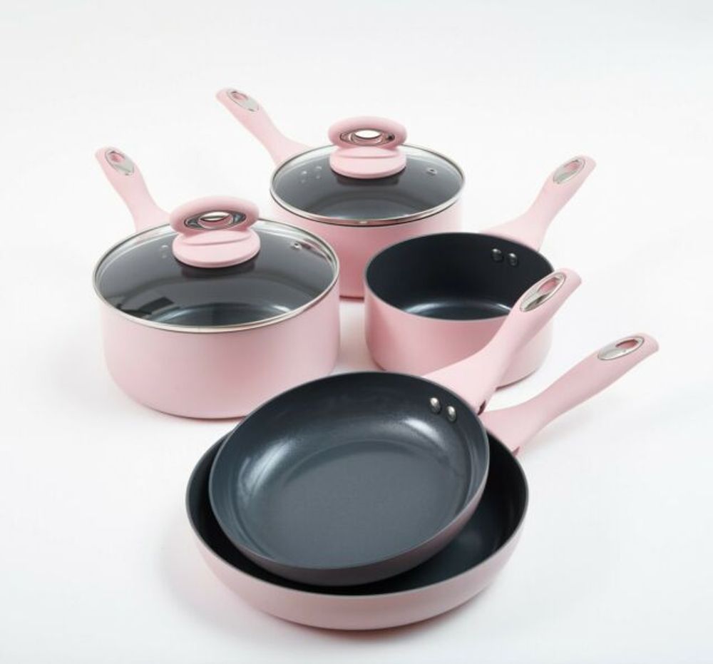 5 Piece Non-Stick Ceramic Pan Set Blush Pink