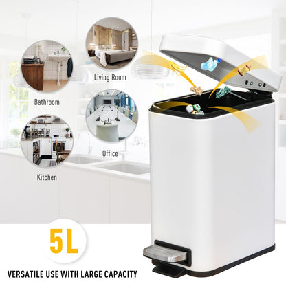 5L White Pedal Bin