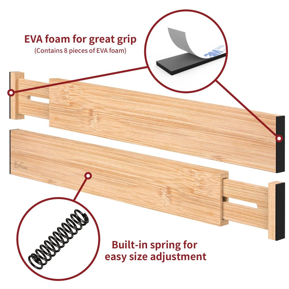 Expandable Bamboo Drawer Dividers - 4PC Organisers