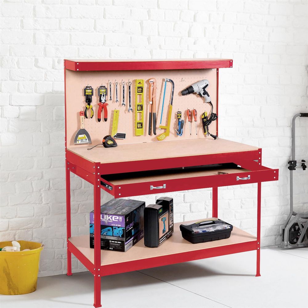 Heavy Duty Workbench with Pegboard - Red