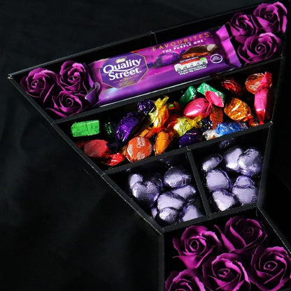 Deluxe Bouquet with Quality Street & Elegant Purple Roses