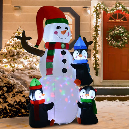 Inflatable LED Christmas Snowman with Three Penguins 6ft