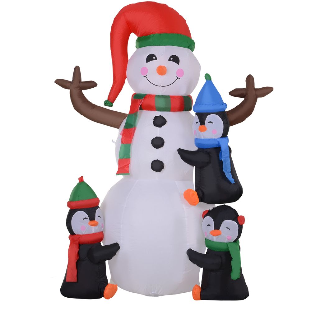 Inflatable LED Christmas Snowman with Three Penguins 6ft